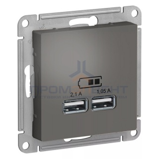 Зарядка USB  5В, 1 порт x 2,1 А, 2 порта х 1,05 А SE AtlasDesign, сталь