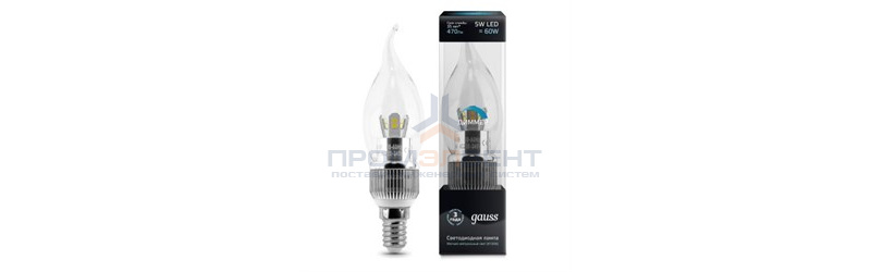 Лампа Gauss LED Candle Tailed Crystal clear dim 5W E14 4100K диммируемая